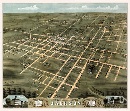 Historic Panoramic View - Jackson Tennessee - Ruger 1870 - 27.09 x 23 - Vintage Wall Art