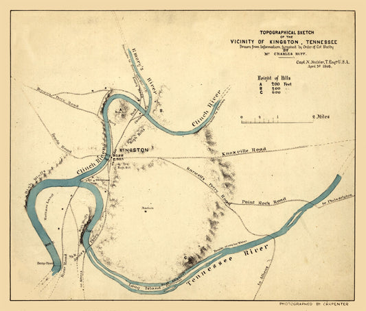 Historical Civil War Map - Kingston Tennessee - Michler 1863 - 27 x 23 - Vintage Wall Art