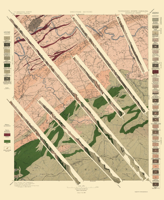 Topographical Map - Knoxville Tennessee North Carolina Sheet - USGS 1895 - 23 x 27 - Vintage Wall Art