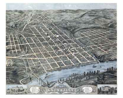 Historic Panoramic View - Knoxville Tennessee - Merchant 1871 - 28.78 x 23 - Vintage Wall Art