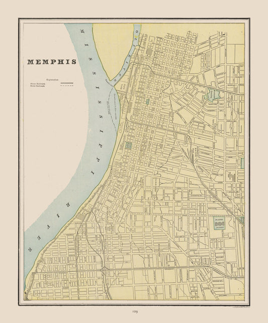 Historic City Map - Memphis Tennessee - Cram 1892 - 23 x 27.73 - Vintage Wall Art