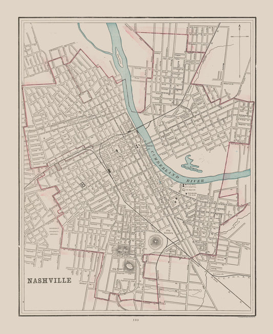 Historic City Map - Nashville Tennessee - Cram 1892 - 23 x 28.19 - Vintage Wall Art