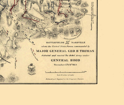 Historical Civil War Map - Nashville Tennessee - Peseux 1864 - 27.17 x 23 - Vintage Wall Art