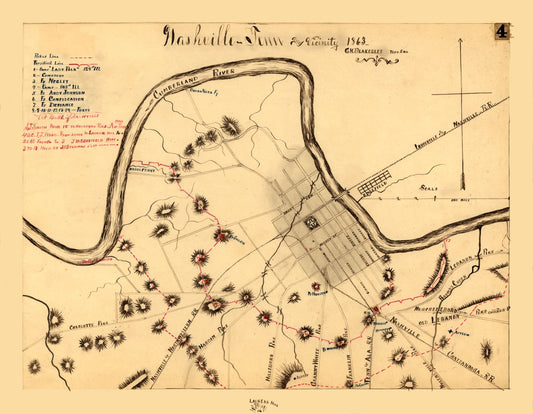 Historical Civil War Map - Nashville Tennessee - Blakeslee 1863 - 29.64 x 23 - Vintage Wall Art