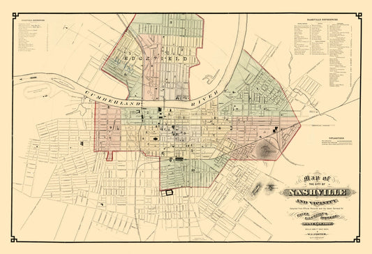 Historic City Map - Nashville Tennessee - Foster 1877 - 33.69 x 23 - Vintage Wall Art