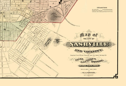 Historic City Map - Nashville Tennessee - Foster 1877 - 33.69 x 23 - Vintage Wall Art