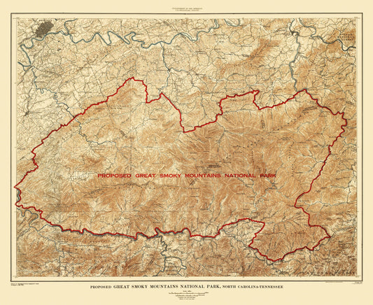 Topographical Map - Great Smoky Mountains Tennessee North Carolina - USGS 1926 - 28.11 x 23 - Vintage Wall Art