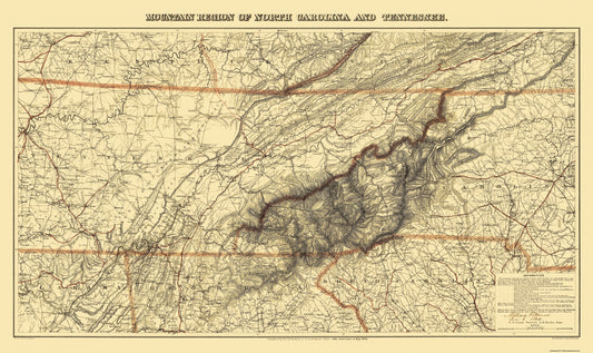 Historic State Map - Tennessee Great Smoky Mountain Region - 1864 - 38.63 x 23 - Vintage Wall Art