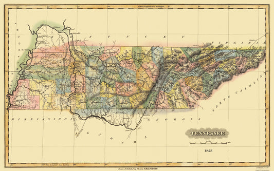 Historic State Map - Tennessee - Lucas 1823 - 36.81 x 23 - Vintage Wall Art