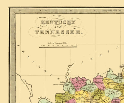 Historic State Map - Kentucky Tennessee - Brattleboro 1840 - 23 x 27.73 - Vintage Wall Art