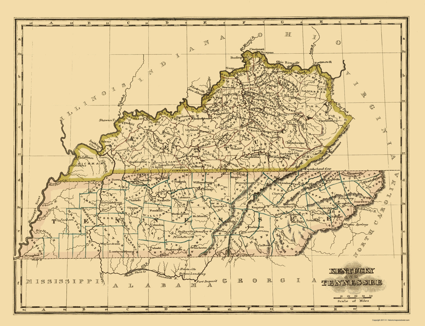 Historic State Map - Kentucky Tennessee - Morse 1823 - 23 x 29.99 - Vintage Wall Art