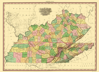 Historic State Map - Kentucky Tennessee Part of Illinois - Tanner 1823 - 23 x 31.41 - Vintage Wall Art