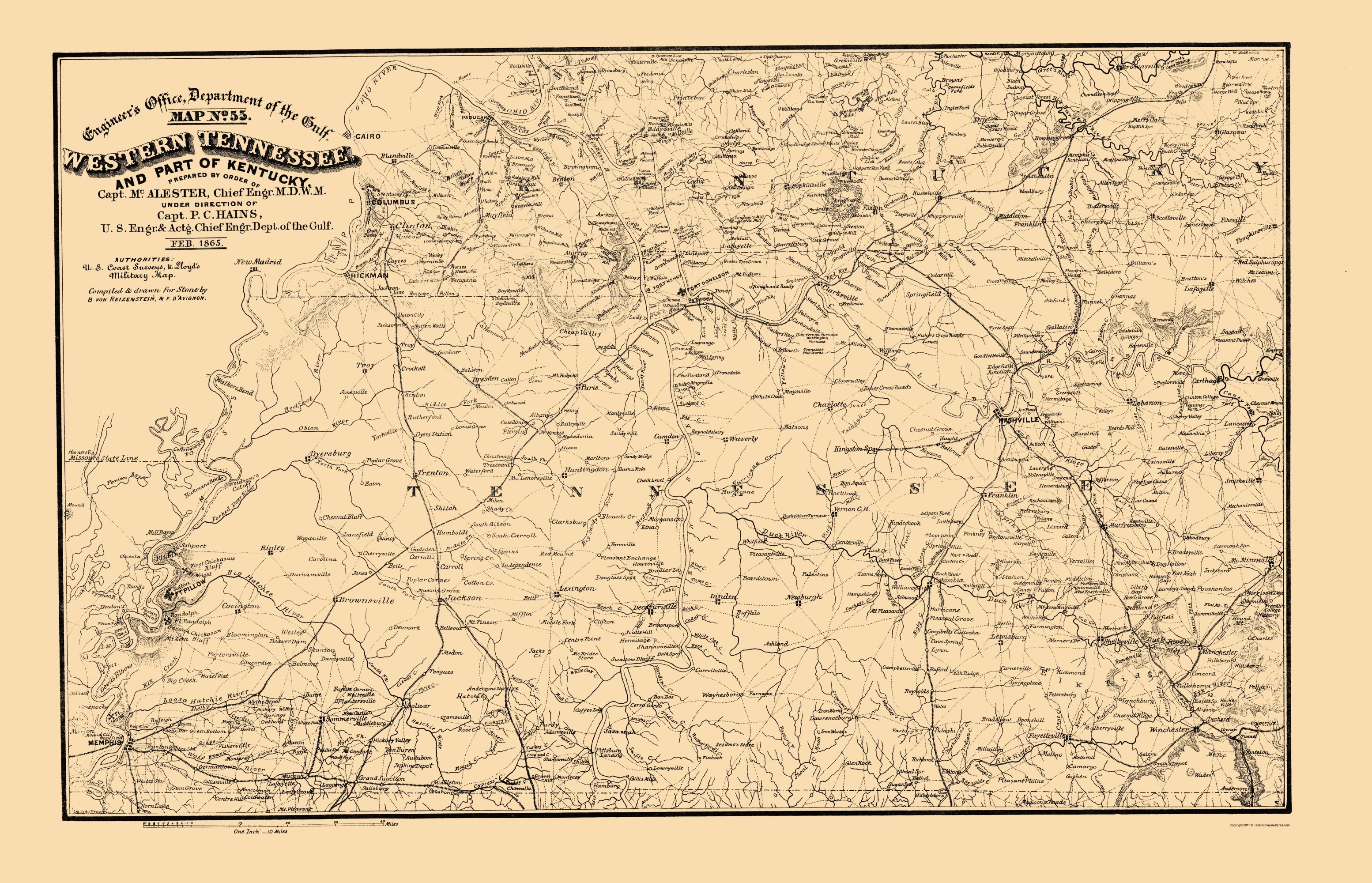 Historic State Map - Tennessee West Kentucky - Von