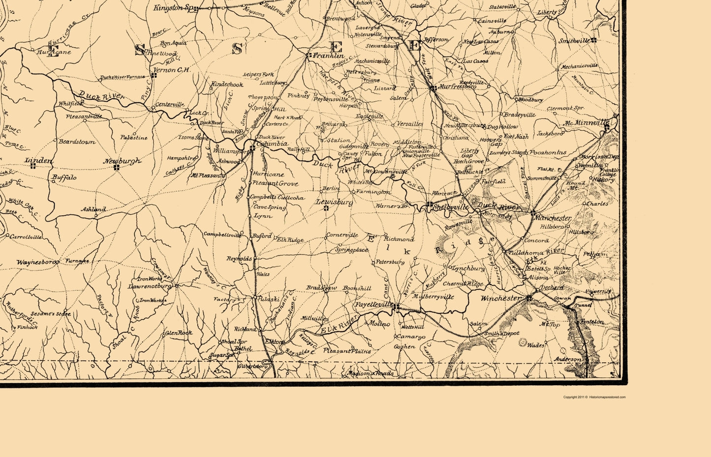 Historic State Map - Tennessee West Kentucky - Von Reizenstein 1865 - 23 x 35 - Vintage Wall Art