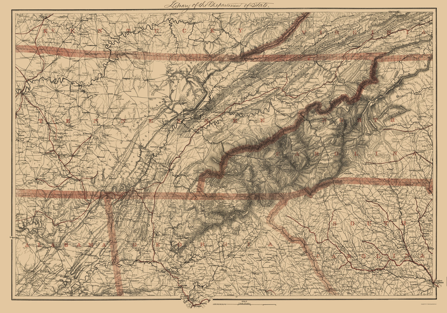 Historic State Map - Tennessee Eastern - Krebs 1865 - 23 x 32 - Vintage Wall Art