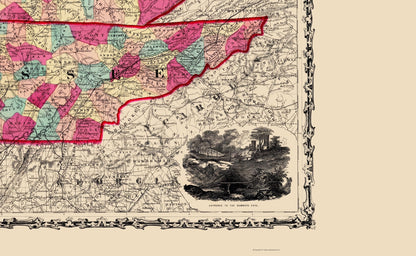 Historic State Map - Kentucky Tennessee - Johnson 1860 - 23 x 37.46 - Vintage Wall Art