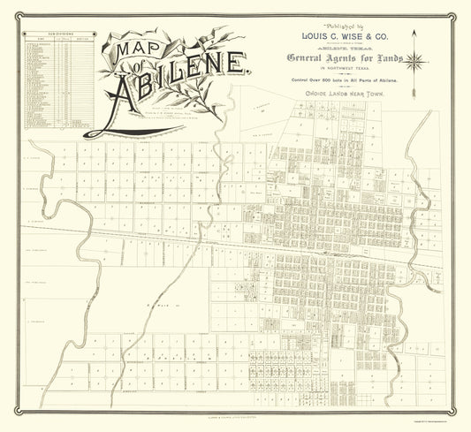 Historic City Map - Abilene Texas - Clarke 1890 - 23 x 25.07 - Vintage Wall Art