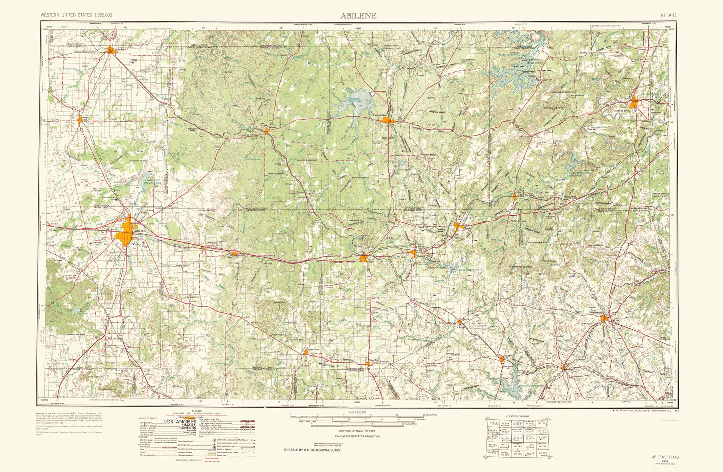 Topographical Map - Abilene Texas Quad - USGS 1966 - 23 x 35.19 - Vintage Wall Art