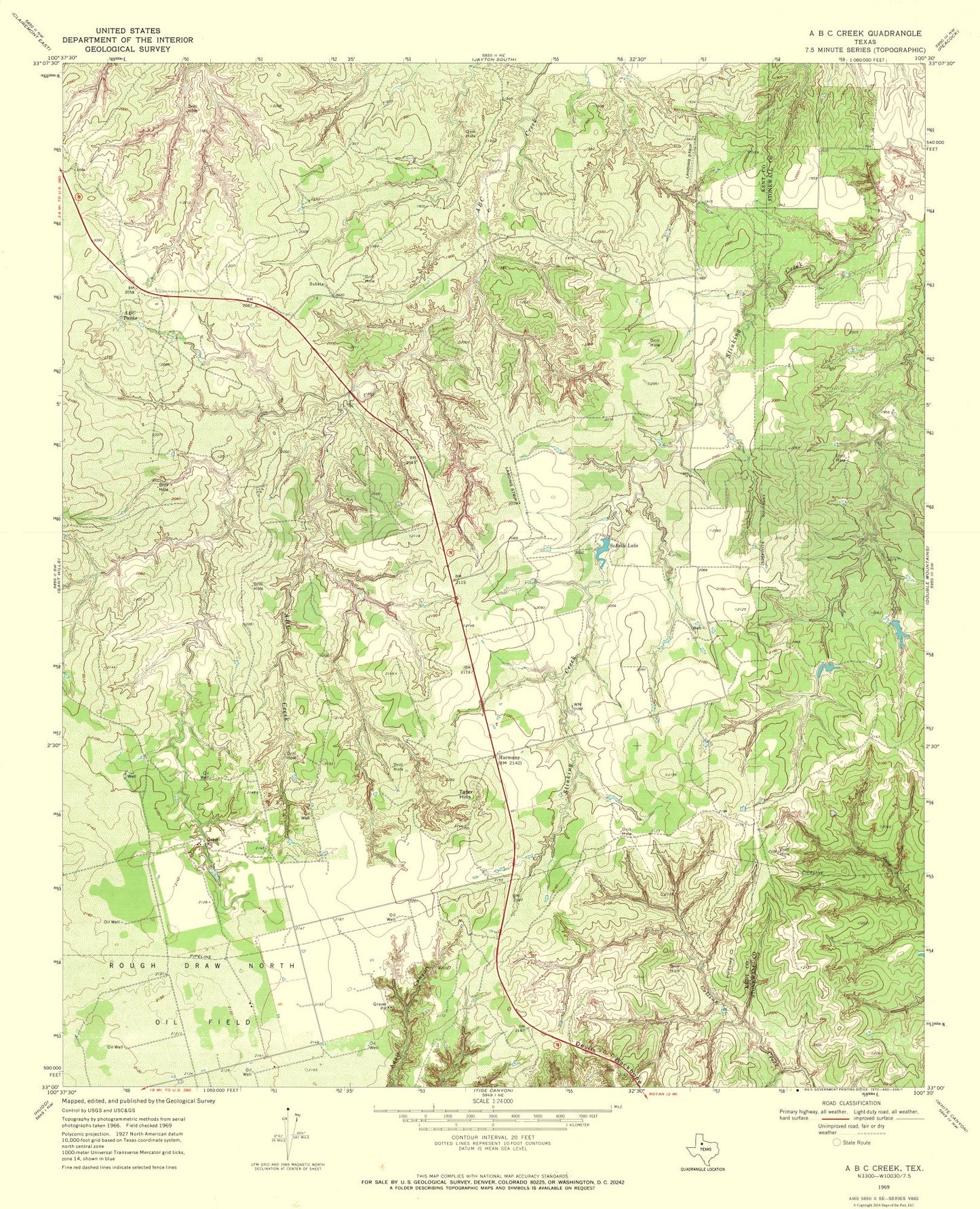 Topographical Map - A B C Creek Texas Quad - USGS 1969 - 23 x 28.36 - Vintage Wall Art