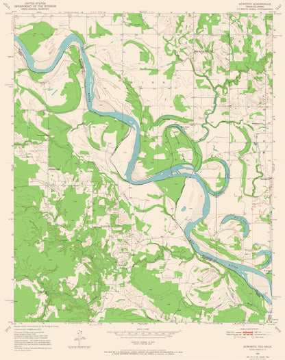 Topographical Map - Acworth Texas Quad - USGS 1950 - 23 x 29.07 - Vintage Wall Art