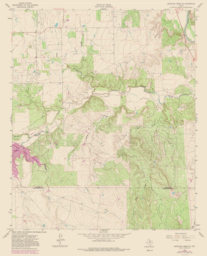 Topographical Map - Antelope Creek Texas North East Quad - USGS 1962 - 23 x 28.35 - Vintage Wall Art