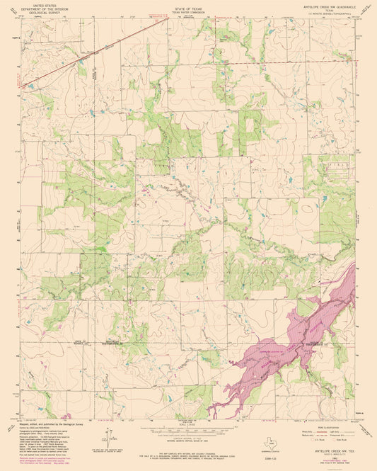 Topographical Map - Antelope Creek Texas North West Quad - USGS 1962 - 23 x 28.71 - Vintage Wall Art