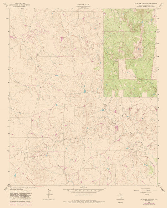 Topographical Map - Antelope Creek Texas South East Quad - USGS 1962 - 23 x 28.56 - Vintage Wall Art