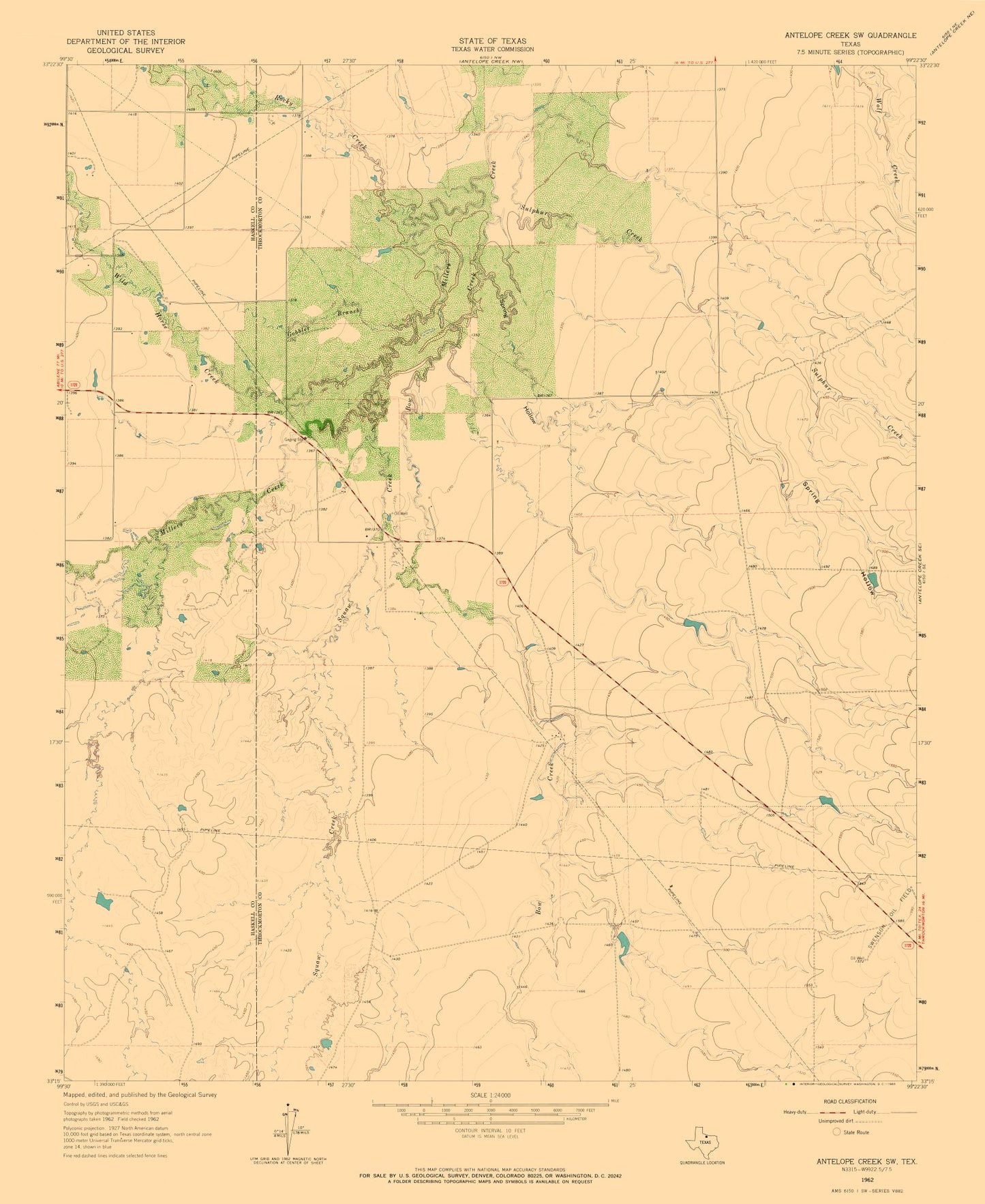 Topographical Map - Antelope Creek Texas South West Quad - USGS 1962 - 23 x 28.11 - Vintage Wall Art