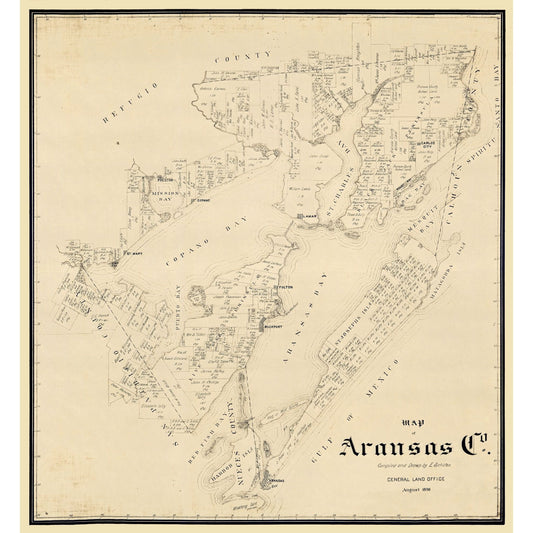 Historic County Map - Aransas County Texas - Schutze 1896 - Vintage Wall Art