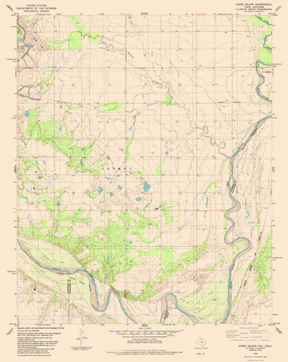 Topographical Map - Ayers Island Texas Quad - USGS 1985 - 23 x 28.86 - Vintage Wall Art