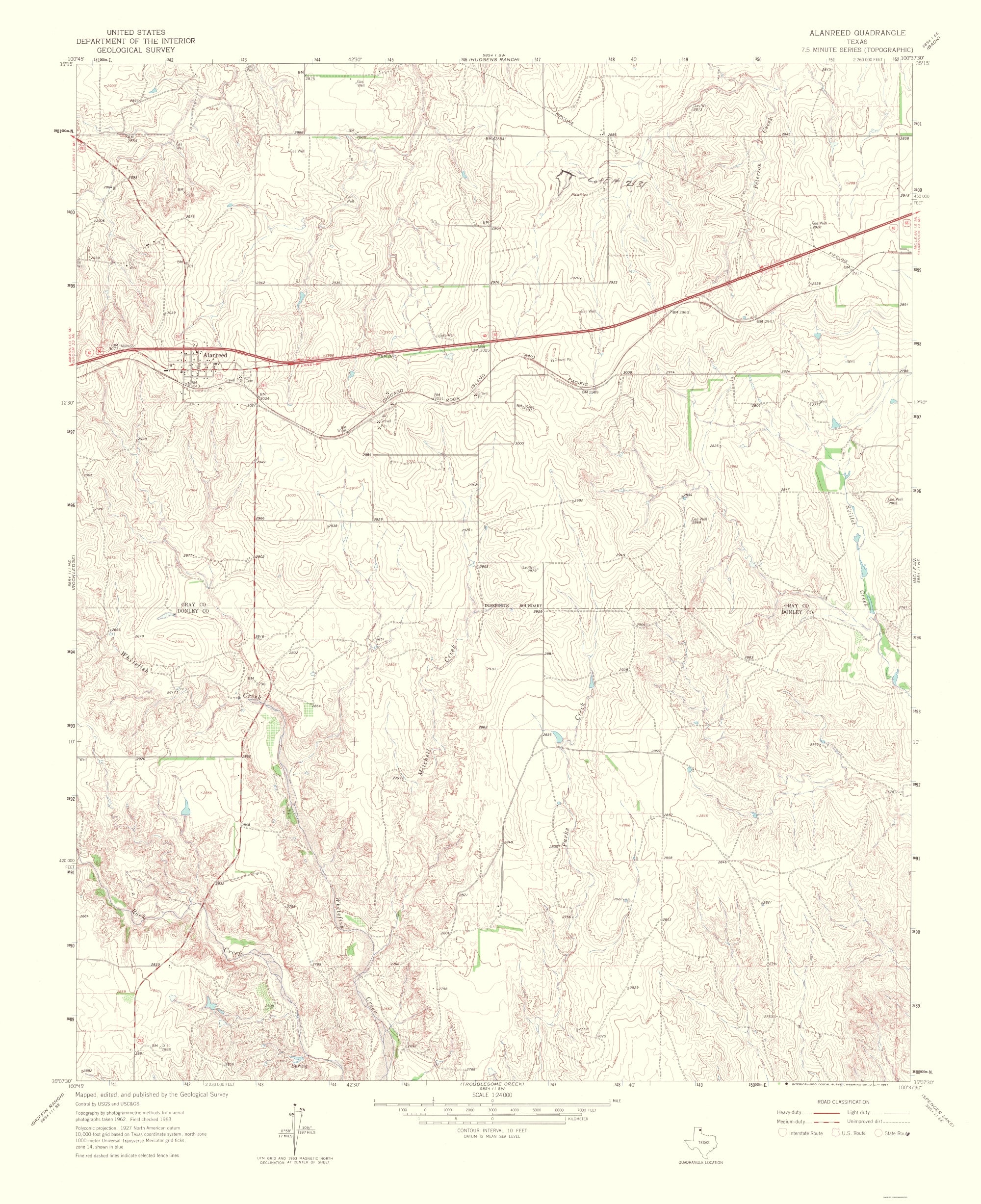 Topographical Map - Alanreed Texas Quad - USGS 1967 - 23 x 28.22 - Vin ...