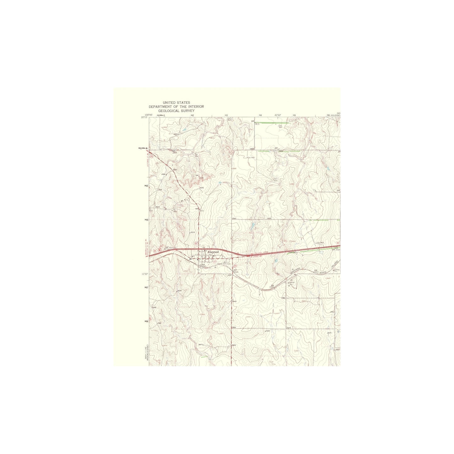 Topographical Map - Alanreed Texas Quad - USGS 1967 - 23 x 28.22 - Vin ...