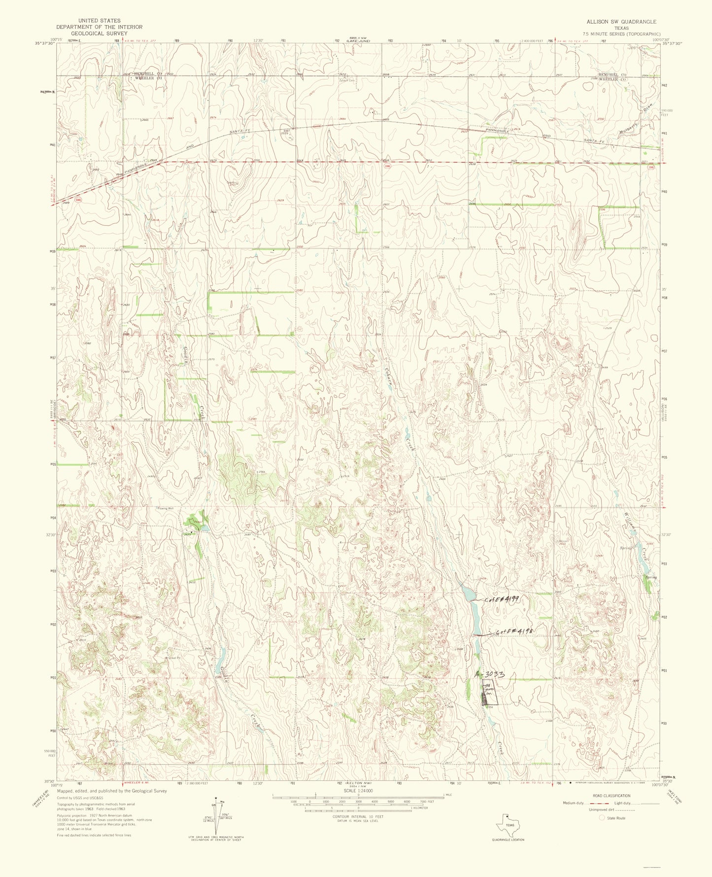 Topographical Map - Allison Texas Southwest Quad - USGS 1969 - 23 x 28.32 - Vintage Wall Art