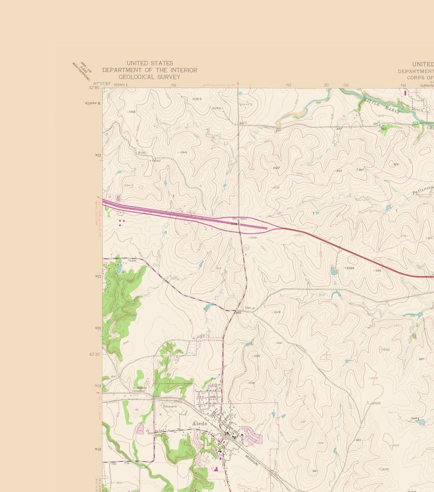 Topographical Map - Aledo Texas Quad - USGS 1981 - 23 x 26.04 - Vintage Wall Art