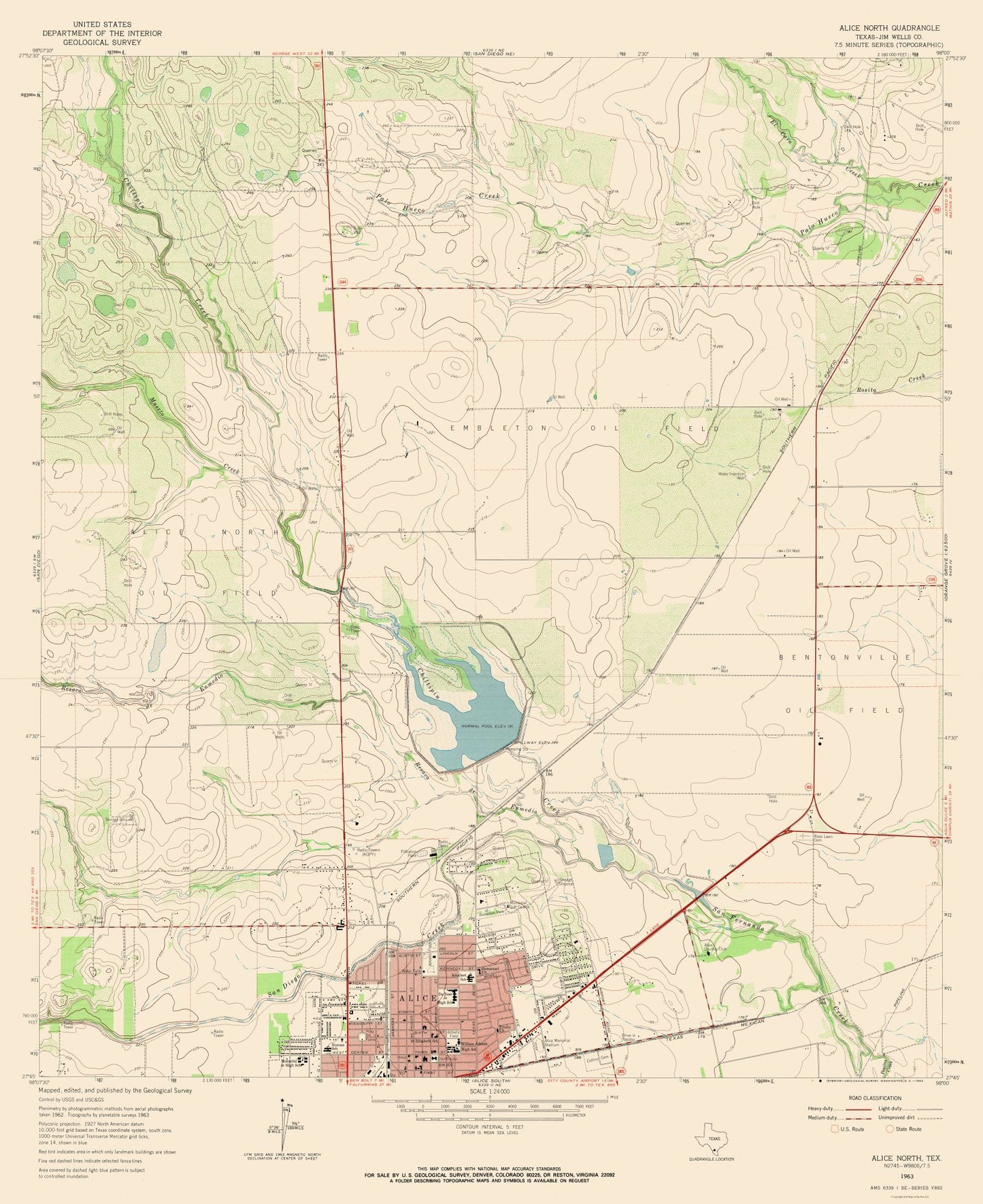 Topographical Map - Alice Texas North Quad - USGS 1963 - 23 x 28.16 - Vintage Wall Art