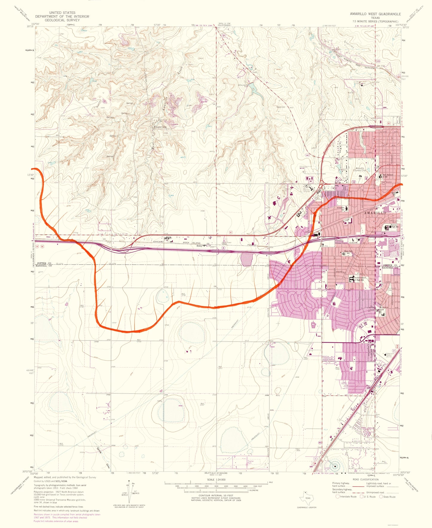 Topographical Map - Amarillo Texas West Quad - USGS 1975 - 23 x 28.14 - Vintage Wall Art