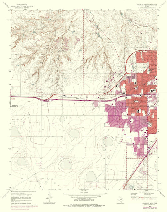 Topographical Map - Amarillo Texas West Quad - USGS 1960 - 23 x 29.11 - Vintage Wall Art