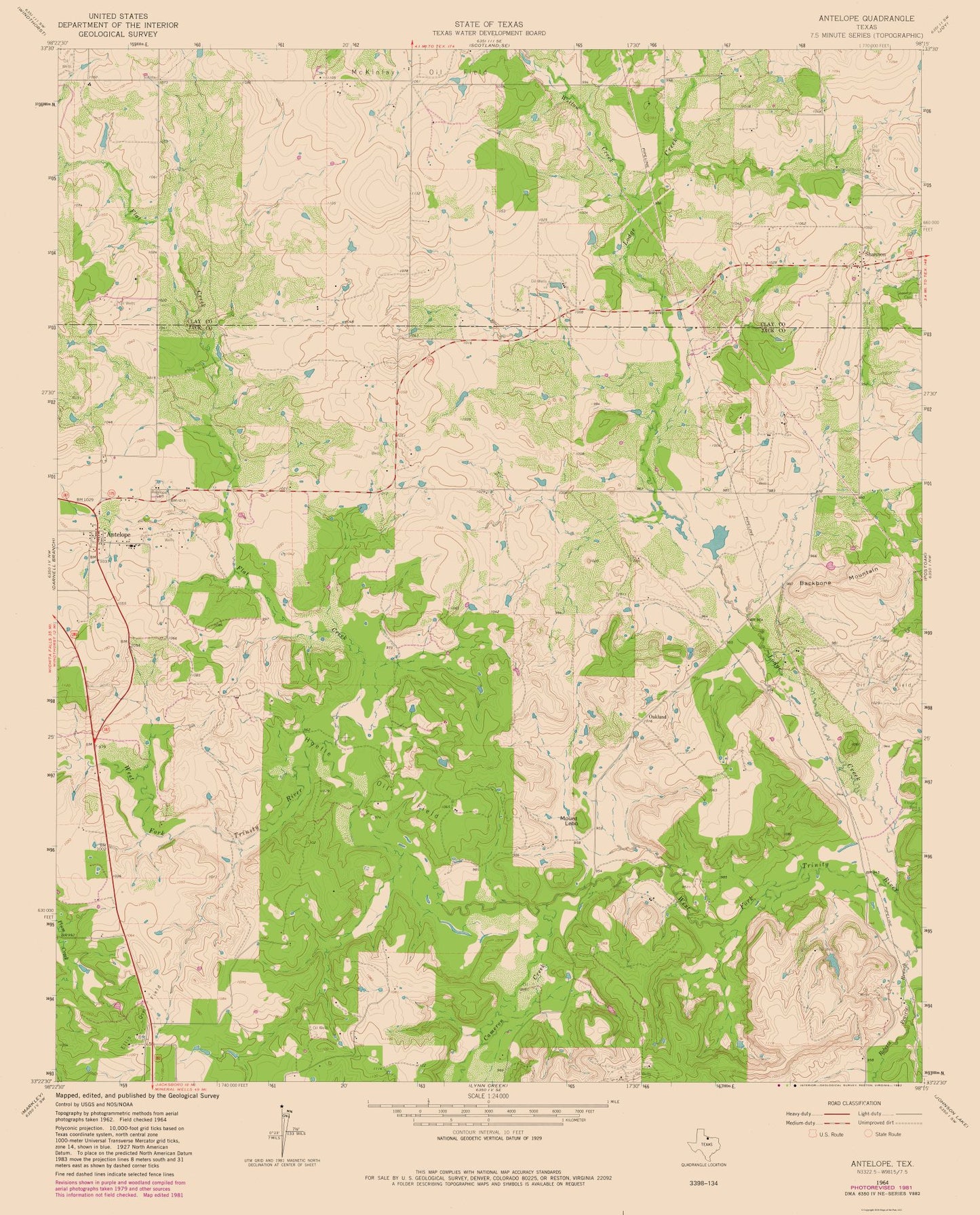 Topographical Map - Antelope Texas Quad - USGS 1964 - 23 x 28.50 - Vintage Wall Art