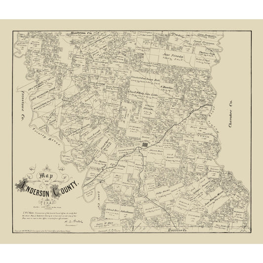 Historic County Map - Anderson County Texas - Walsh 1879 - 26.91 x 23 - Vintage Wall Art