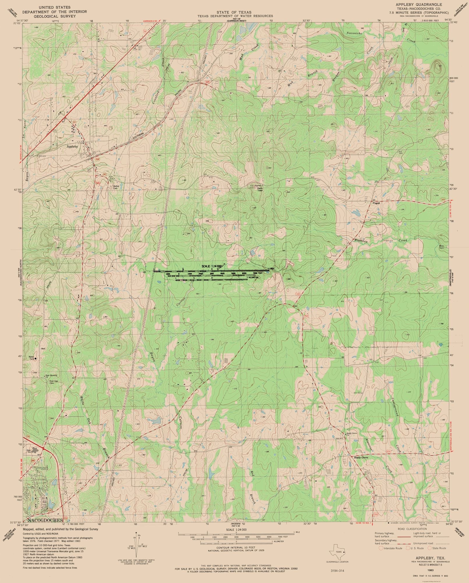 Topographical Map - Appleby Texas Quad - USGS 1983 - 23 x 28.58 - Vint ...