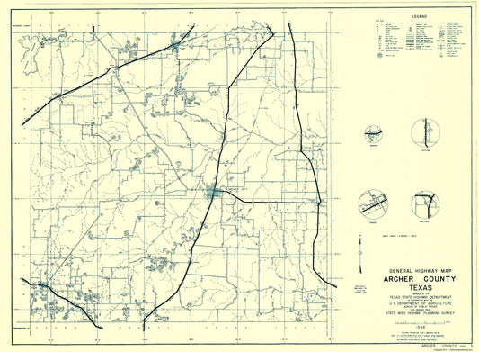 Historic County Map - Archer County Texas - Highway Department 1936 - 23 x 31.34 - Vintage Wall Art