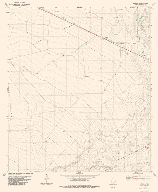 Topographical Map - Aragon Texas Quad - USGS 1983 - 23 x 27.96 - Vintage Wall Art