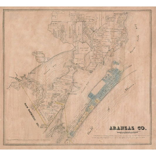 Historic County Map - Aransas County Texas - Walsh 1880 - 25.09 x 23 - Vintage Wall Art