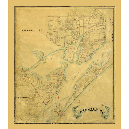 Historic County Map - Aransas County Texas - General Land Office 1883 - 23 x 26.41 - Vintage Wall Art