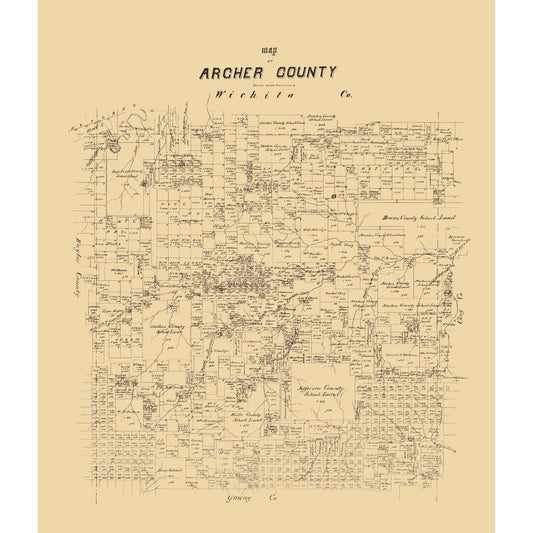Historic County Map - Archer County Texas - General Land Office 1879 - 23 x 26.80 - Vintage Wall Art