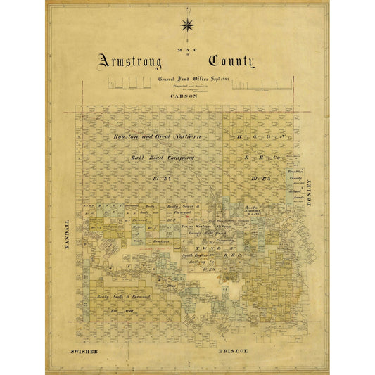 Historic County Map - Armstrong County Texas - General Land Office1881 - 23 x 30.28 - Vintage Wall Art
