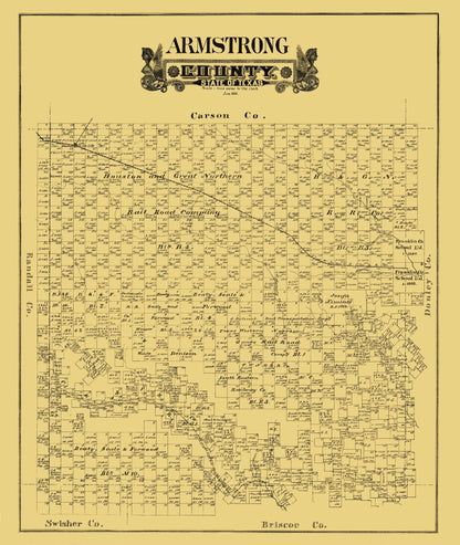 Historic County Map - Armstrong County Texas - General Land Office 1888 - 23 x 27.29 - Vintage Wall Art