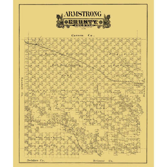 Historic County Map - Armstrong County Texas - General Land Office 1888 - 23 x 27.29 - Vintage Wall Art