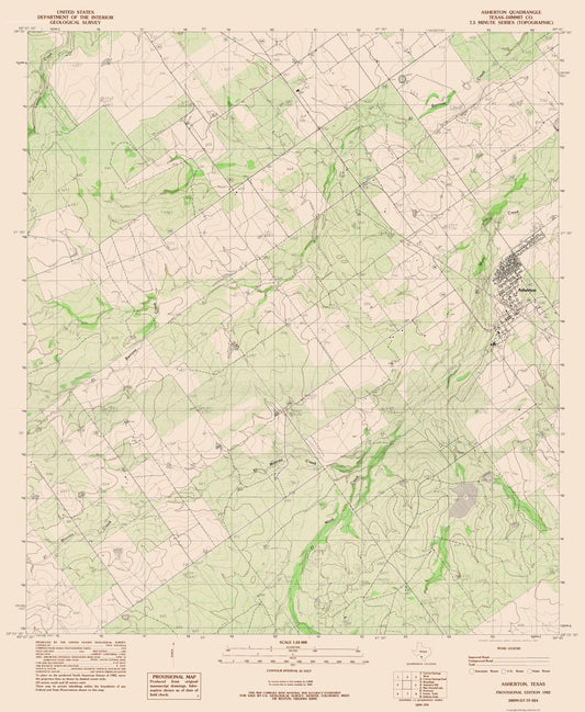 Topographical Map - Asherton Texas Quad - USGS 1982 - 23 x 28.00 - Vintage Wall Art