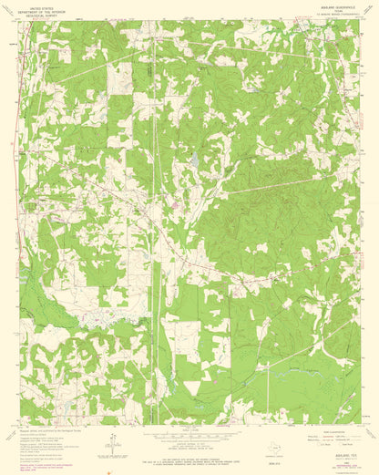 Topographical Map - Ashland Texas Quad - USGS 1962 - 23 x 28.79 - Vintage Wall Art